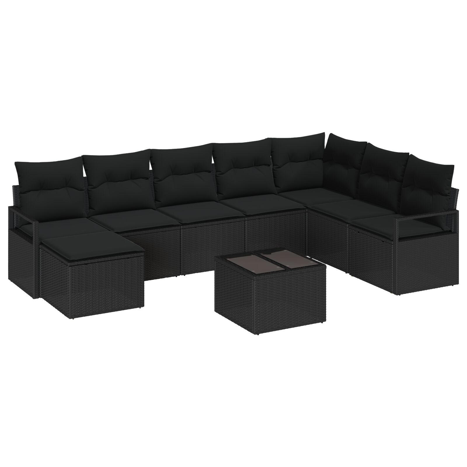 9-teilige Garten-Sofa-Set mit Kissen Beige Poly Rattan, 2-Sitzer Garten-Sofa mit Kissen Schwarz Poly Rattan 9-teilige Garten-Sofa-Set mit Kissen Beige Poly Rattan, 2-Sitzer Garten-Sofa mit Kissen Schwarz Poly Rattan