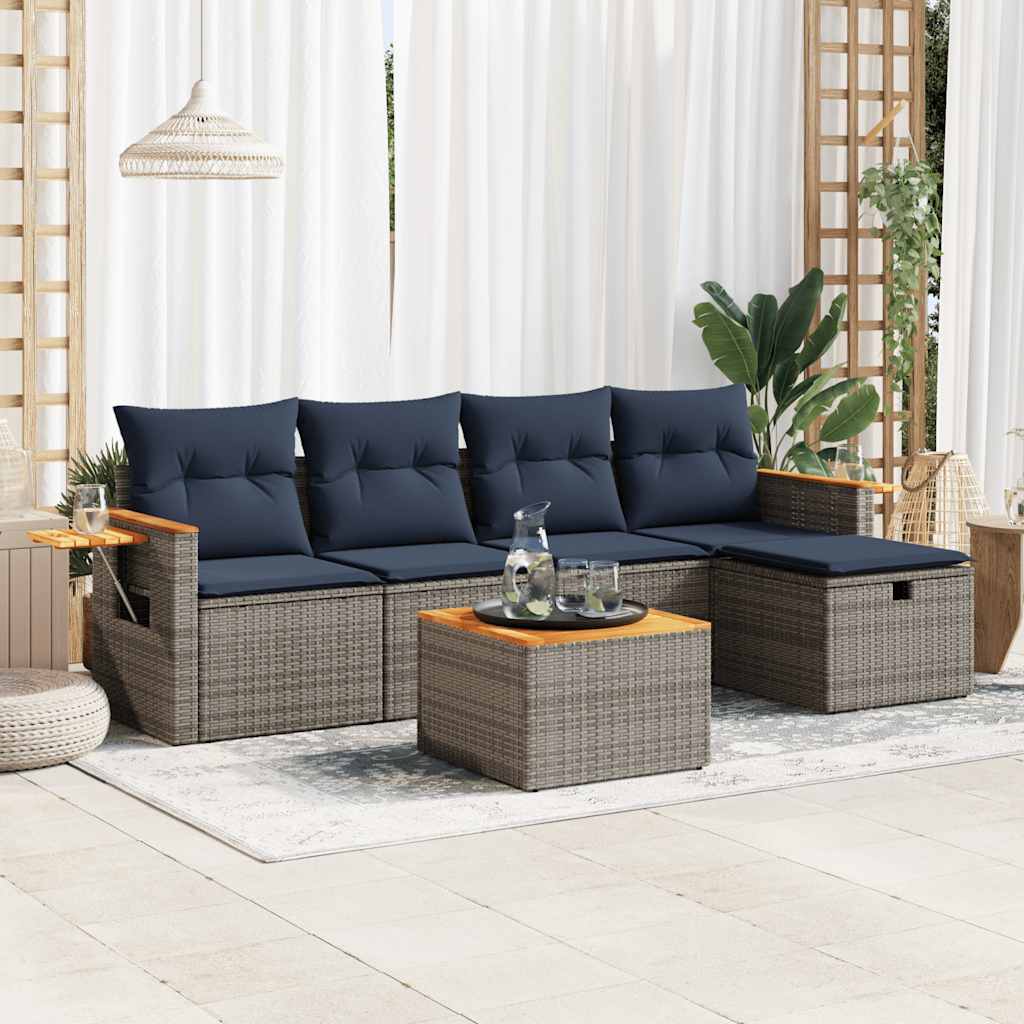 6-tlg. Garten-Sofagarnitur mit Kissen Grau Poly Rattan 6-tlg. Garten-Sofagarnitur mit Kissen Grau Poly Rattan