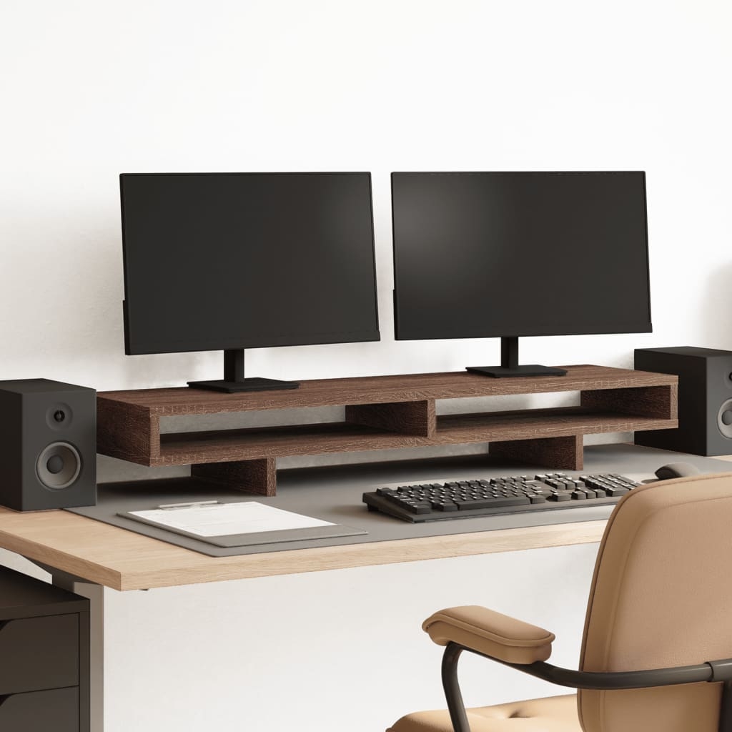 Monitorständer Braun Eichen-Optik 100x27x15 cm Holzwerkstoff Monitorständer Braun Eichen-Optik 100x27x15 cm Holzwerkstoff