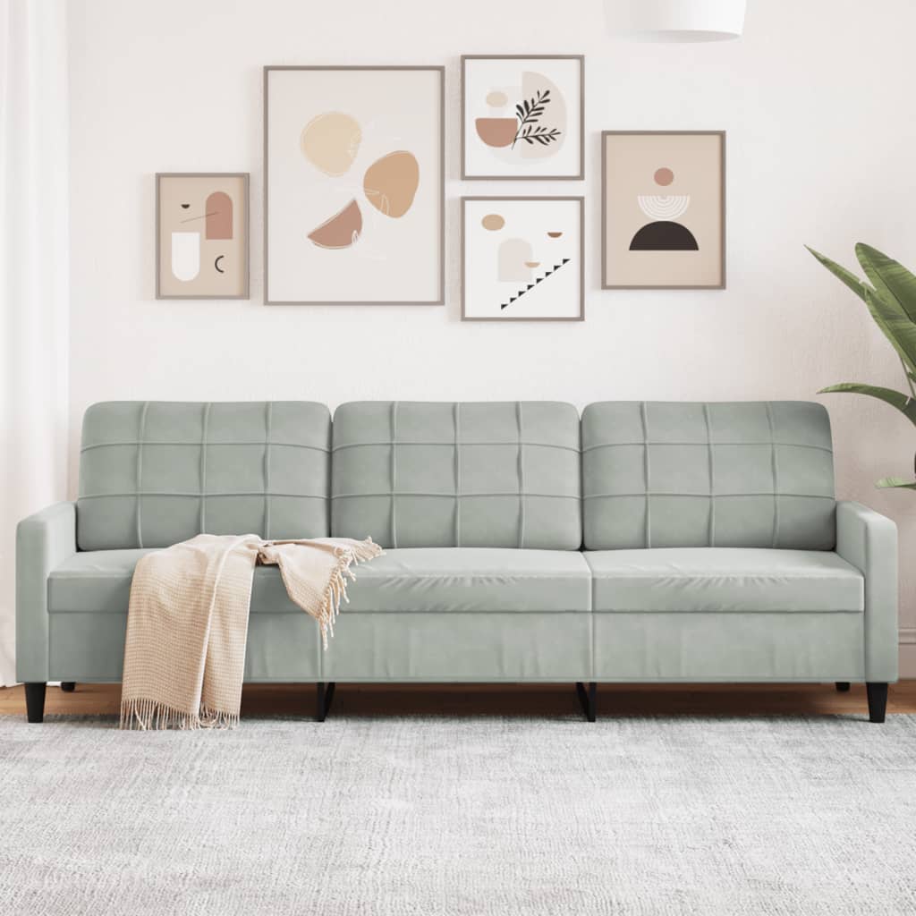 3-Sitzer-Sofa Hellgrau 210 cm Samt 3-Sitzer-Sofa Hellgrau 210 cm Samt