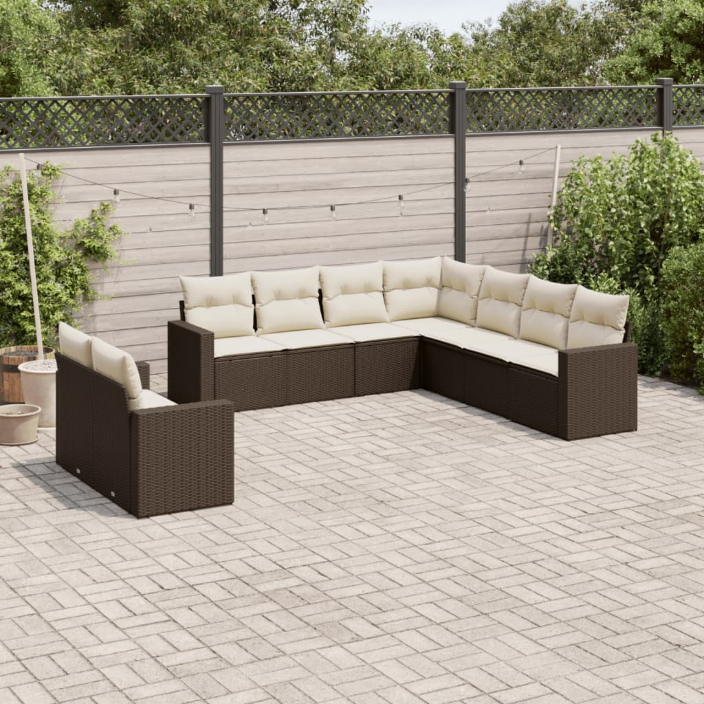 9-tlg. Garten-Sofagarnitur mit Kissen Braun Poly Rattan 9-tlg. Garten-Sofagarnitur mit Kissen Braun Poly Rattan
