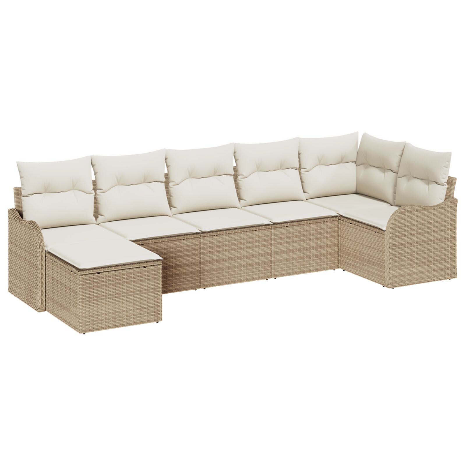 7-teiliges Garten Sofa Set mit Kissen Beige Poly Rattan, 2-Sitzer Garten Sofa mit Kissen Beige Poly Rattan
