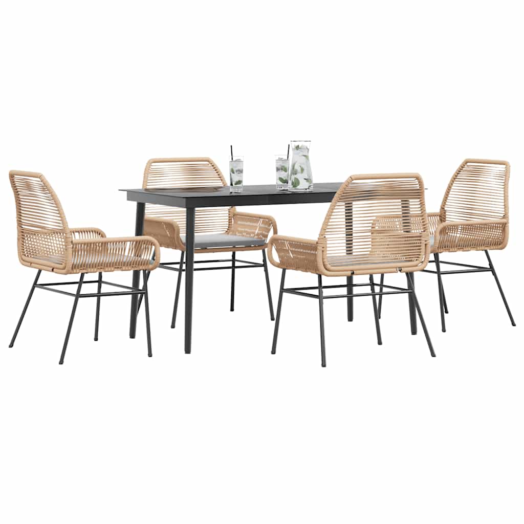 vidaXL 5-tlg. Garten-Essgruppe mit Kissen Braun Poly Rattan Glas
