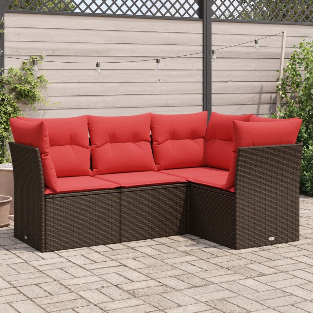 4-tlg. Garten-Sofagarnitur mit Kissen Braun Poly Rattan 4-tlg. Garten-Sofagarnitur mit Kissen Braun Poly Rattan
