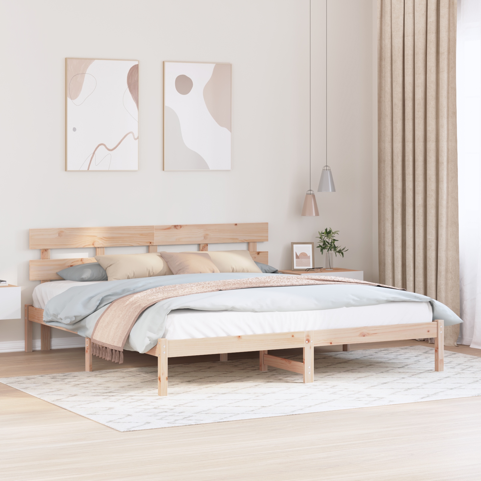 Bettgestell mit Kopfteil 200x200 cm Kiefer Massivholz