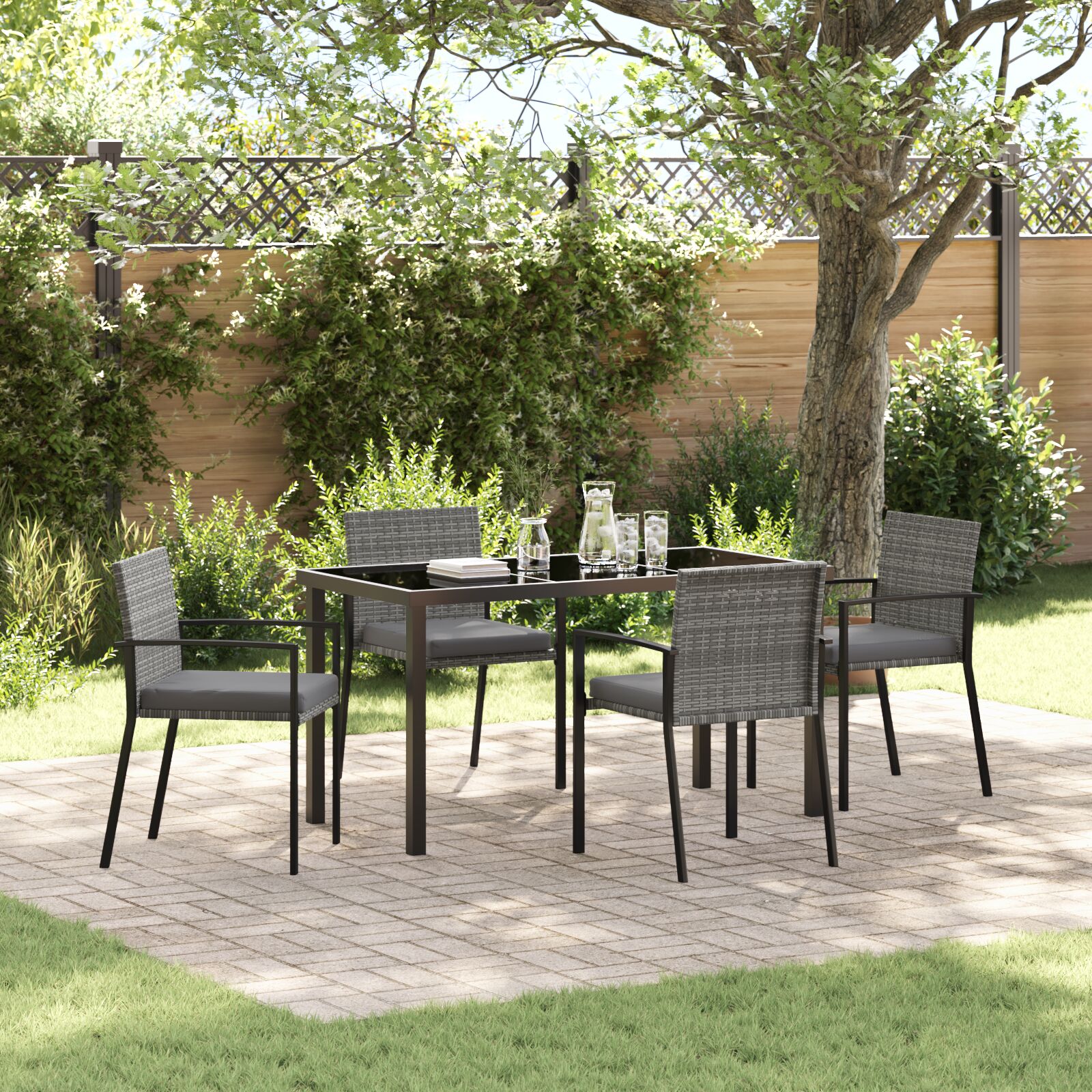 5-teiliges Garten Esszimmer Set Grau Poly Rattan 5-teiliges Garten Esszimmer Set Grau Poly Rattan
