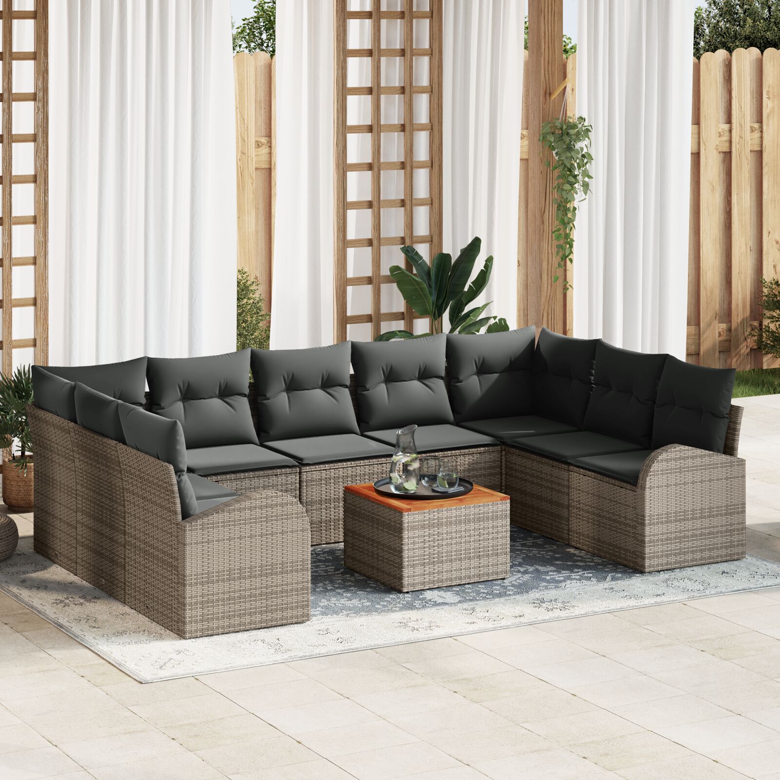 10-teiliges Garten Sofa Set mit Kissen Grau Poly Rattan 10-teiliges Garten Sofa Set mit Kissen Grau Poly Rattan