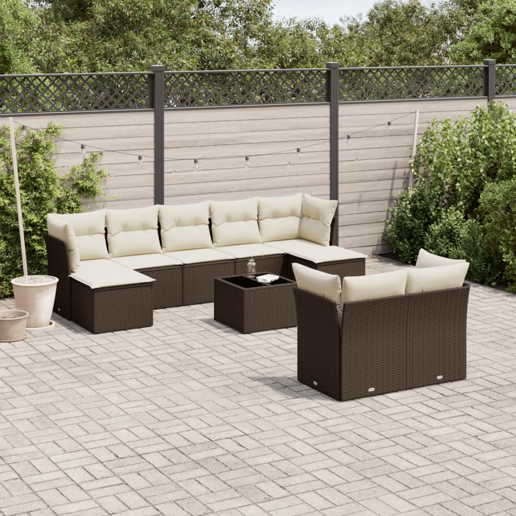 10-tlg. Garten-Sofagarnitur mit Kissen Braun Poly Rattan 10-tlg. Garten-Sofagarnitur mit Kissen Braun Poly Rattan