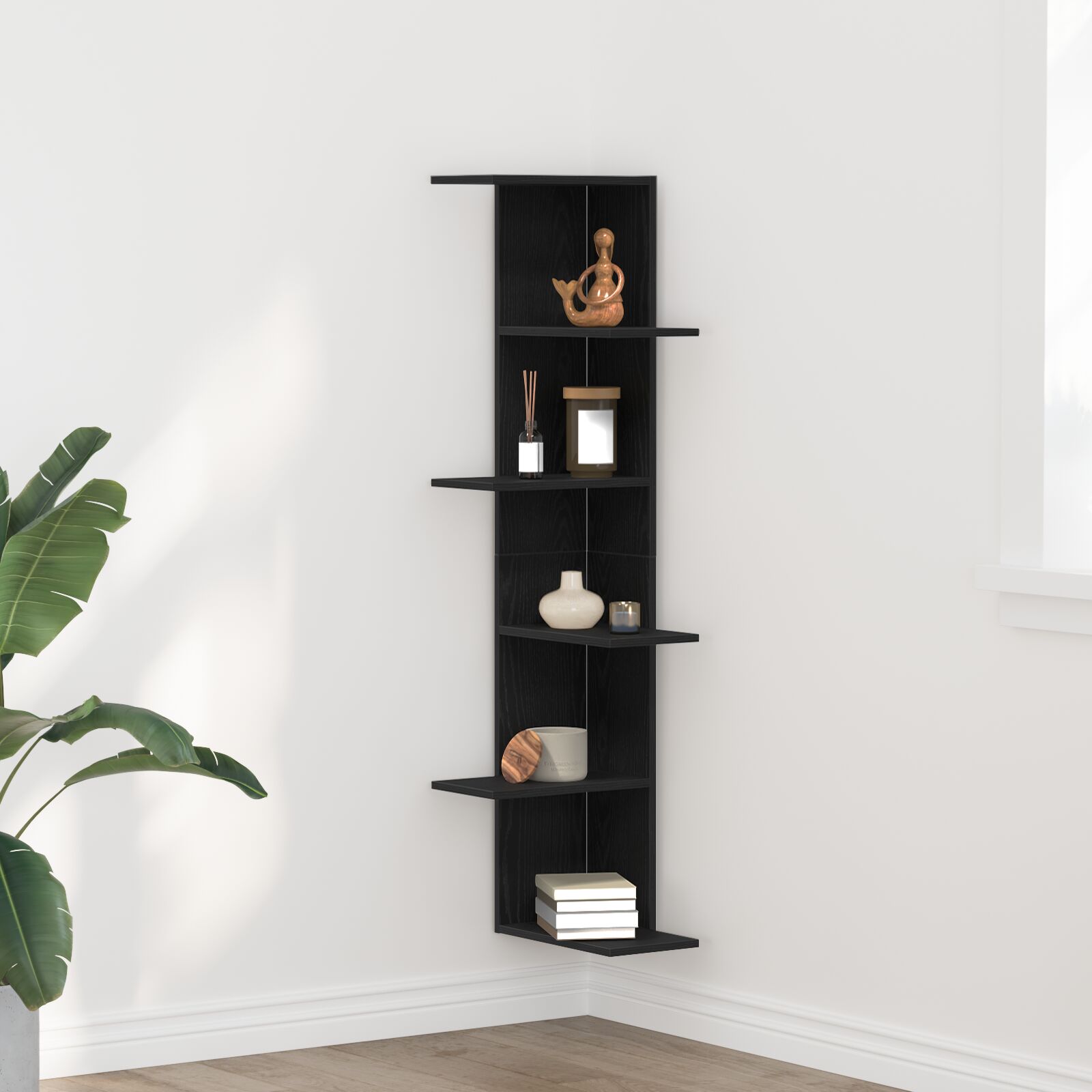 vidaXL Wand-Eckregal Schwarz Eiche 36,5x36,5x140 cm Werkstoff
