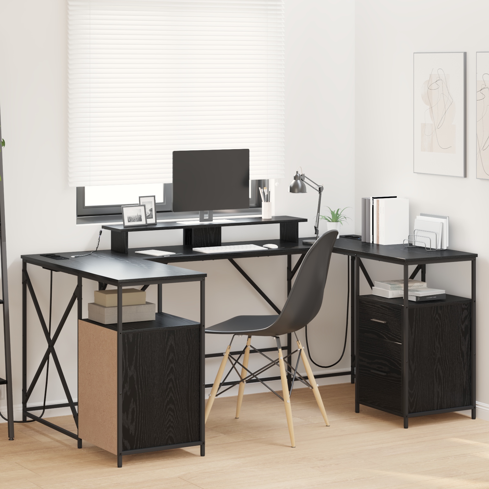Schreibtisch Schwarz Eiche 182 x 101 x 87,5 cm Holzwerkstoff