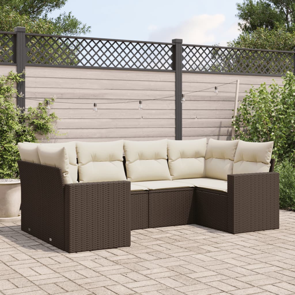 6-tlg. Garten-Sofagarnitur mit Kissen Braun Poly Rattan 6-tlg. Garten-Sofagarnitur mit Kissen Braun Poly Rattan