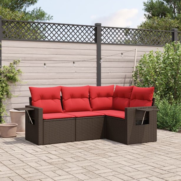 4-teiliges Gartensofa-Set mit Kissen, braun, Polyrattan