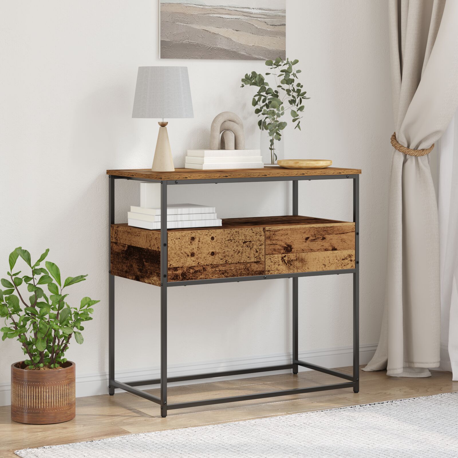 vidaXL Konsolentisch Altholz 75x40x75 cm aus Holzwerkstoff und Stahl