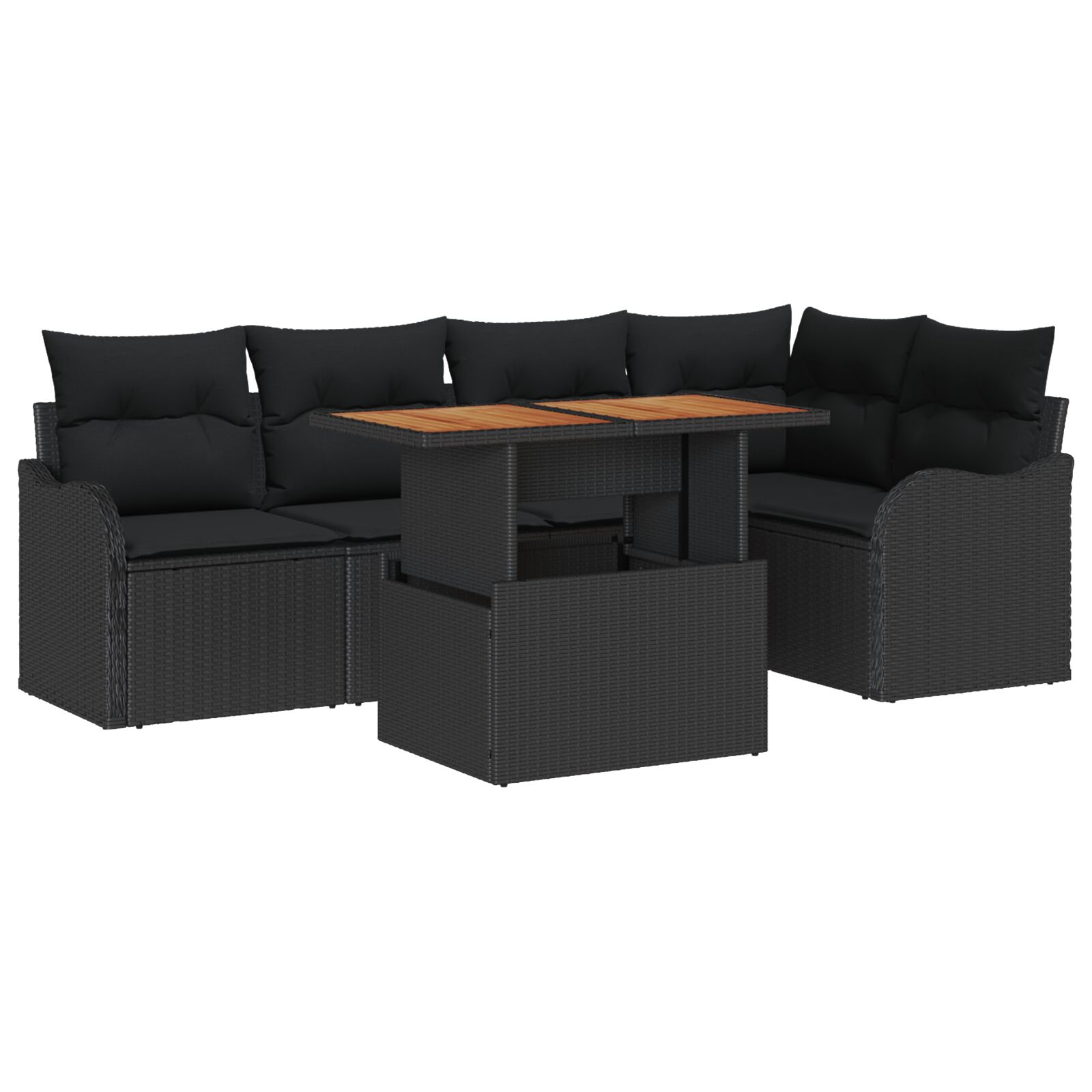 6-teiliges Garten Sofa Set mit Kissen Schwarz Poly Rattan Akazie, 2-Sitzer Garten Sofa mit Kissen Schwarz Poly Rattan 6-teiliges Garten Sofa Set mit Kissen Schwarz Poly Rattan Akazie, 2-Sitzer Garten Sofa mit Kissen Schwarz Poly Rattan