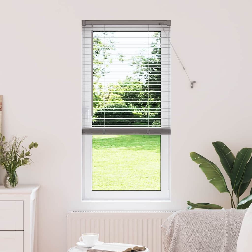 Fenster Jalousie mit Vorhängen Silber 80 x 130 cm Aluminium