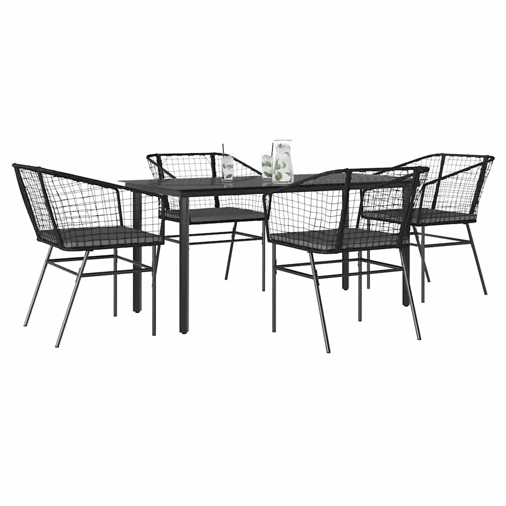 vidaXL 5-tlg. Garten-Essgruppe mit Kissen Schwarz Poly Rattan Glas