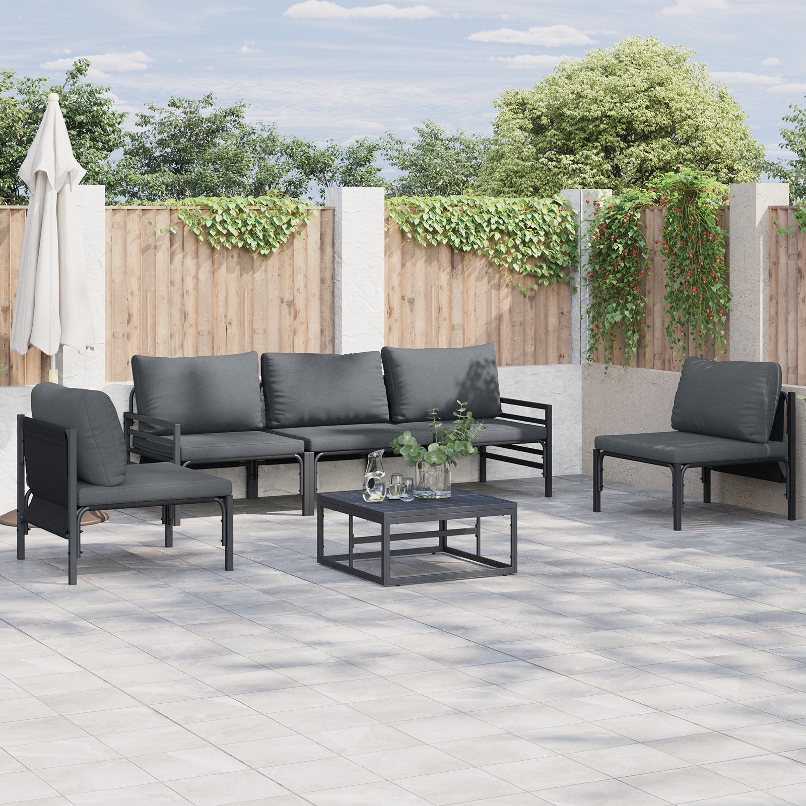Garten-Sofa-Set 6 pcs Anthrazit Stahl Garten-Sofa-Set 6 pcs Anthrazit Stahl