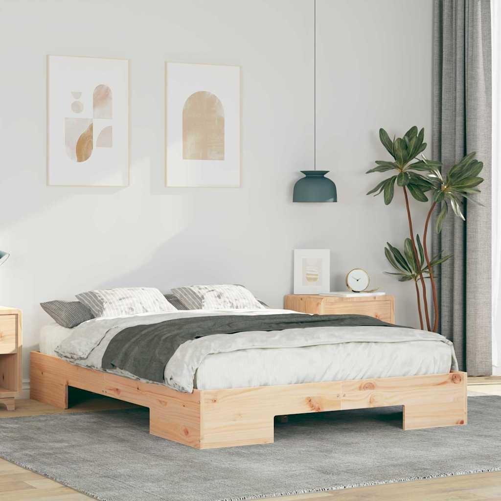 Bodenbettgestell Braun 135 x 190 cm Massivholz Kiefer