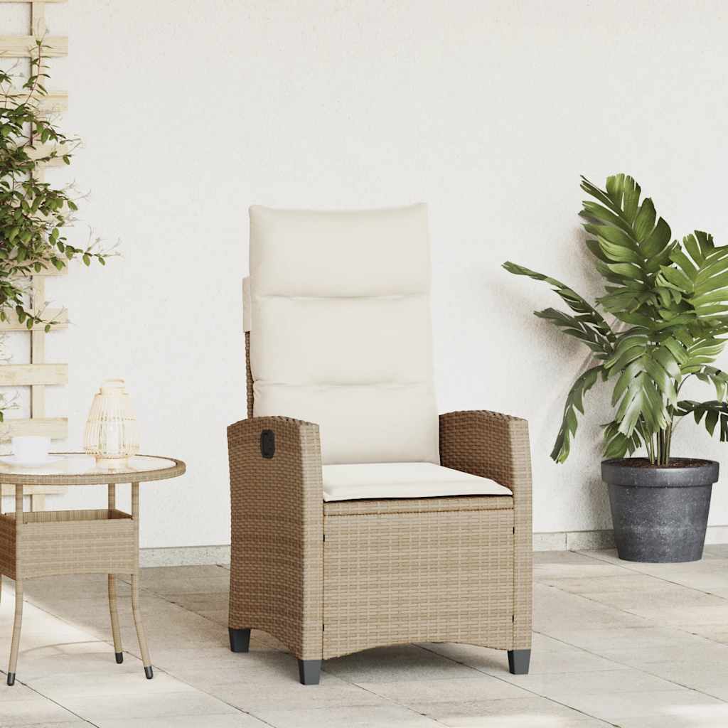 Gartensessel mit Beistelltisch Verstellbar Beige Poly Rattan Gartensessel mit Beistelltisch Verstellbar Beige Poly Rattan