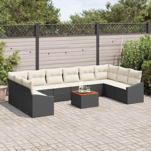 Garten-Sofa-Set 11 pcs Schwarz, weiß
