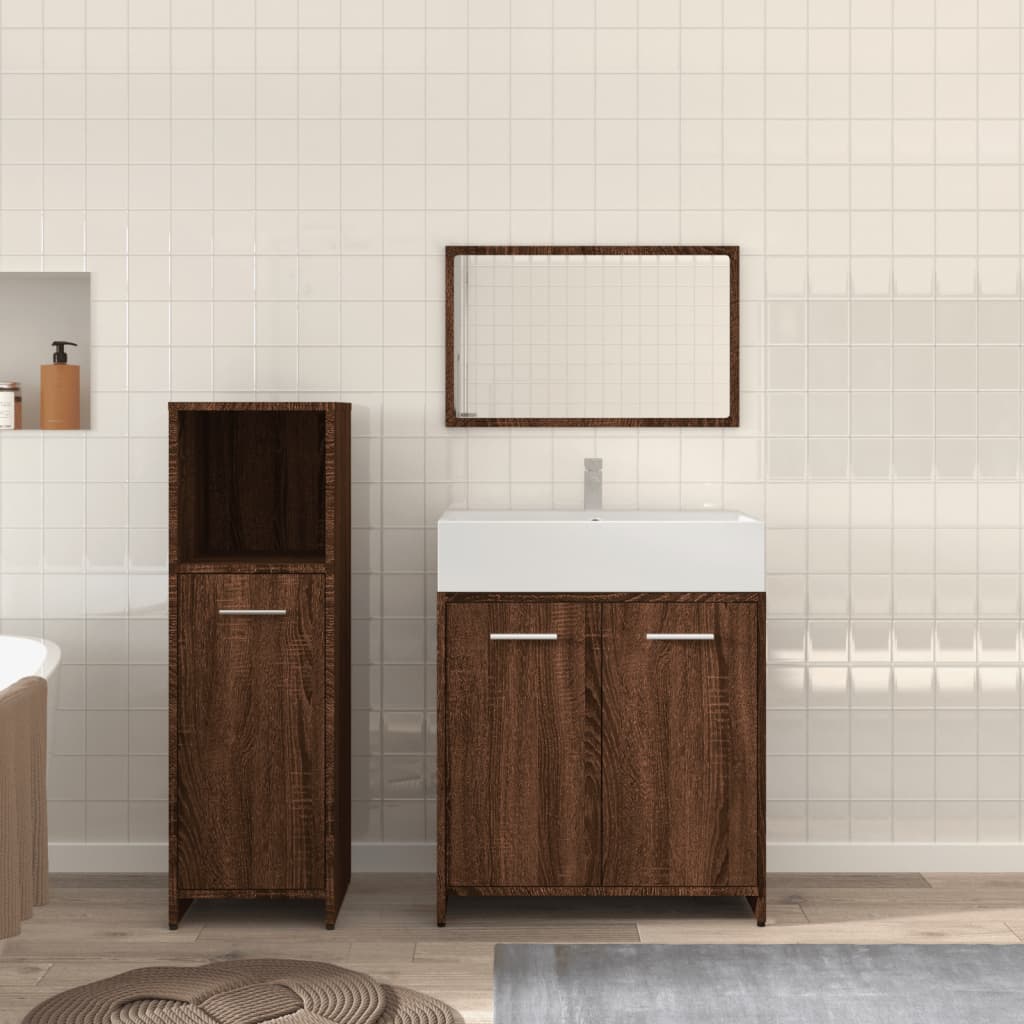 3-tlg. Badmöbel-Set Braun Eichen-Optik Holzwerkstoff