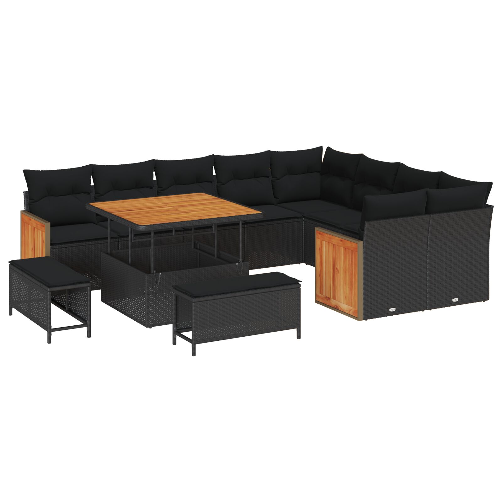 12-teiliges Garten Sofa Set mit Kissen Schwarz Poly Rattan Akazie, 3-teiliges Garten Essset mit Kissen Schwarz Poly Rattan Akazie 12-teiliges Garten Sofa Set mit Kissen Schwarz Poly Rattan Akazie, 3-teiliges Garten Essset mit Kissen Schwarz Poly Rattan Akazie