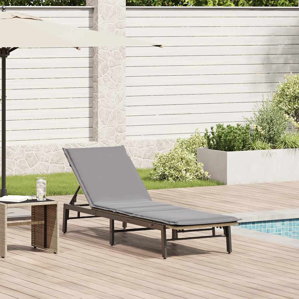 Sonnenliege mit Auflage Beige Poly Rattan Sonnenliege mit Auflage Beige Poly Rattan