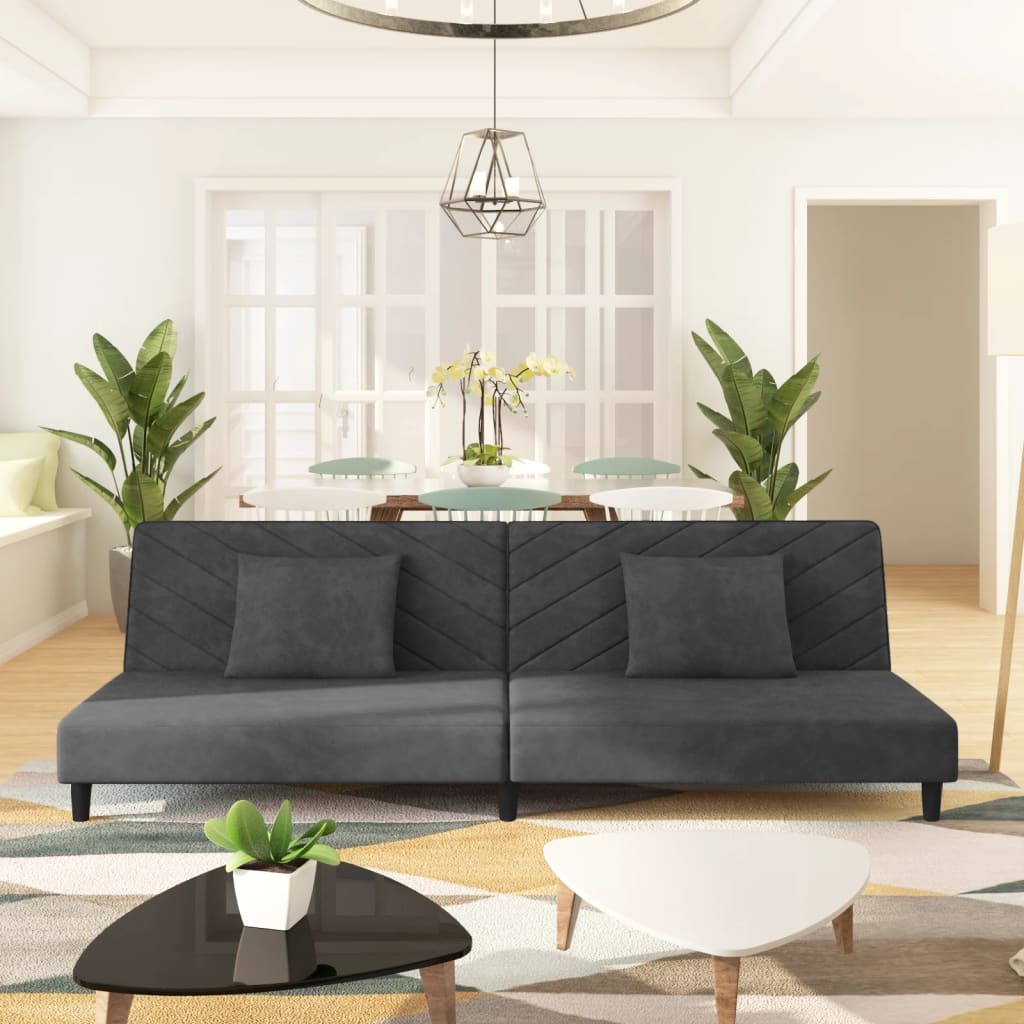 Schlafsofa 2-Sitzer mit 2 Kissen Dunkelgrau Samt Schlafsofa 2-Sitzer mit 2 Kissen Dunkelgrau Samt