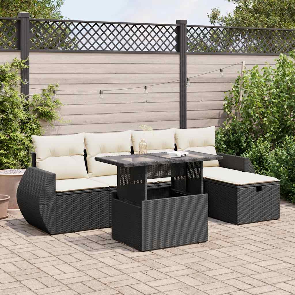 6-tlg. Garten-Sofagarnitur mit Kissen Schwarz Poly Rattan 6-tlg. Garten-Sofagarnitur mit Kissen Schwarz Poly Rattan