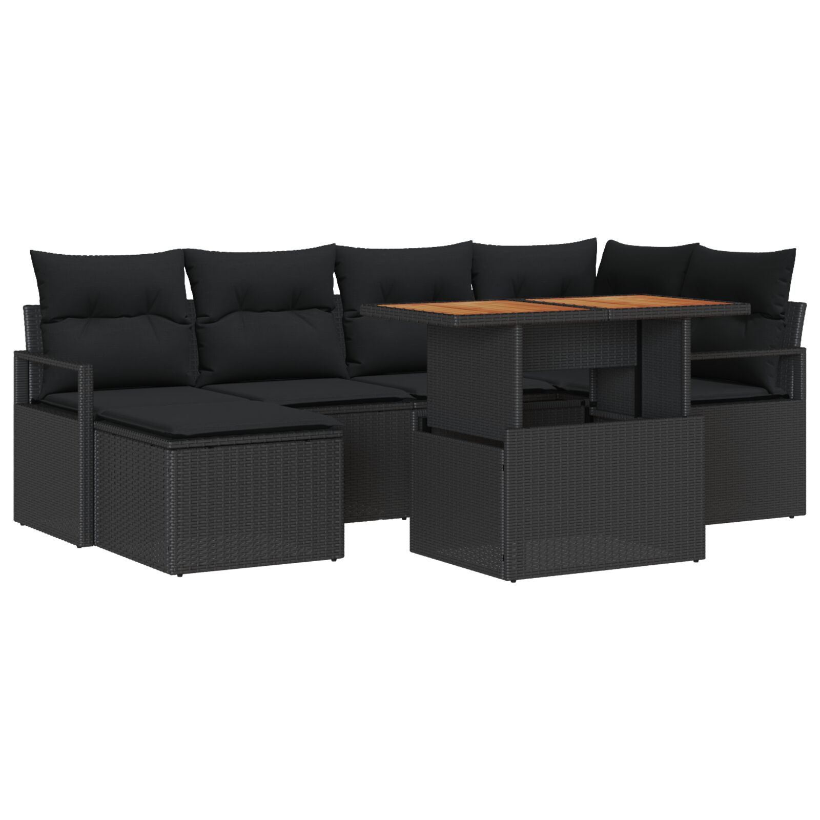 7-teiliges Garten Sofa Set mit Kissen Schwarz Poly Rattan Akazie, 2-Sitzer Garten Sofa mit Kissen Schwarz Poly Rattan 7-teiliges Garten Sofa Set mit Kissen Schwarz Poly Rattan Akazie, 2-Sitzer Garten Sofa mit Kissen Schwarz Poly Rattan