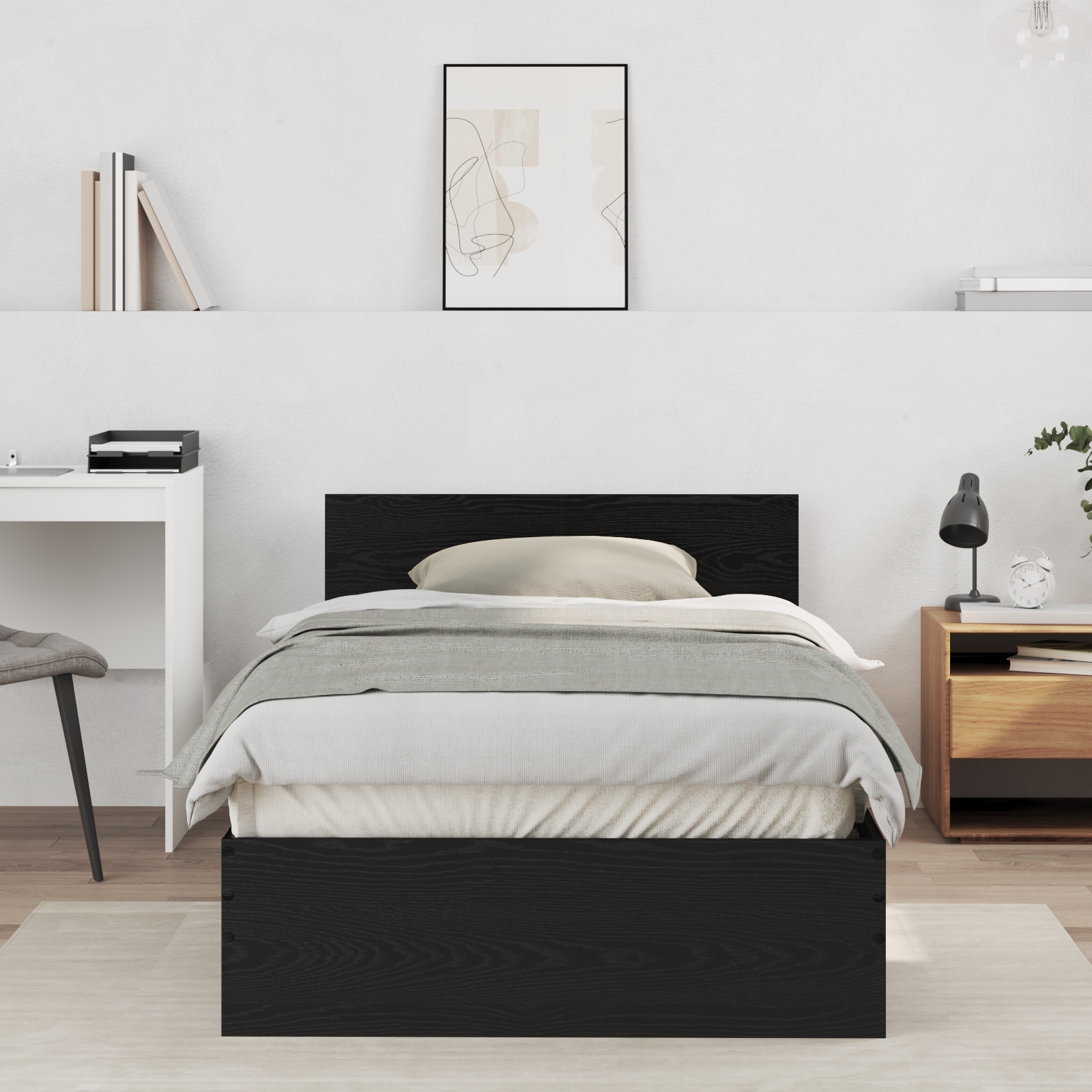 Bettgestell mit Kopfteil Schwarze Eiche 100 x 200 cm
