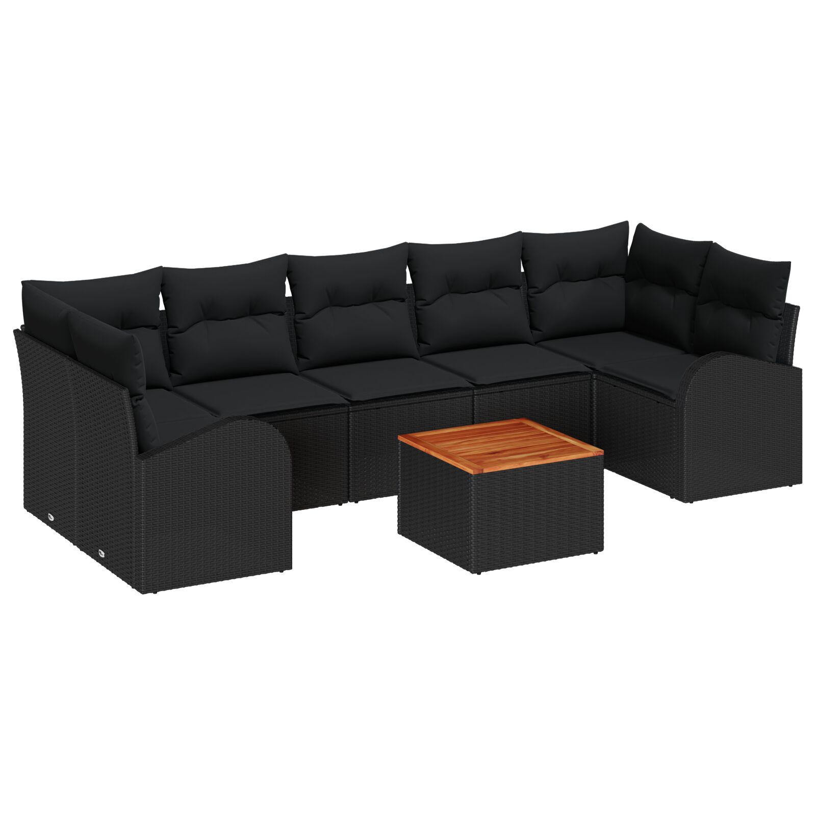 8-teiliges Garten Sofa Set mit Kissen Schwarz Poly Rattan Akazie, 2-Sitzer Garten Sofa mit Stauraum & Kissen Schwarz Poly Rattan