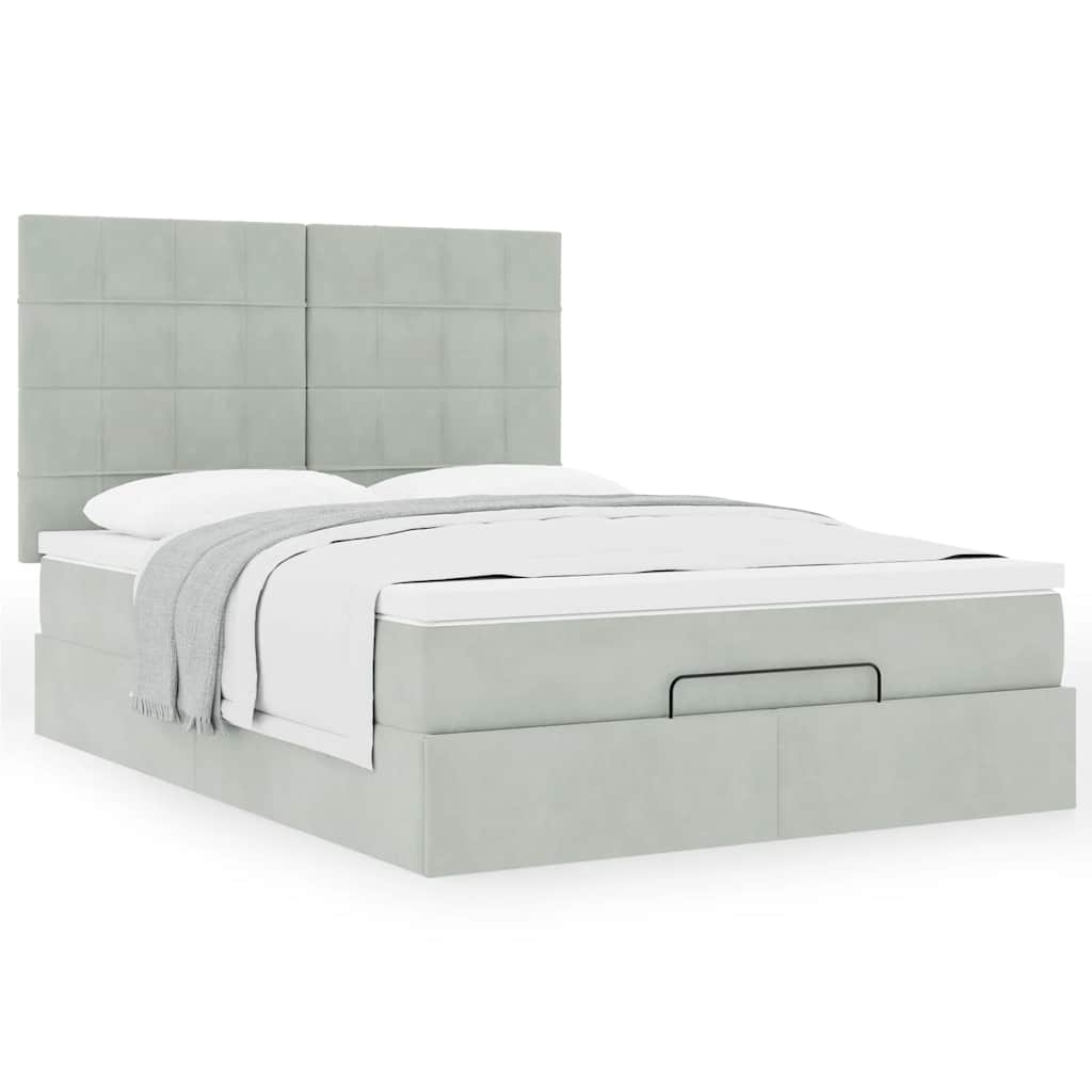 Ottoman-Bett mit Matratzen Hellgrau 140x200 cm Samt