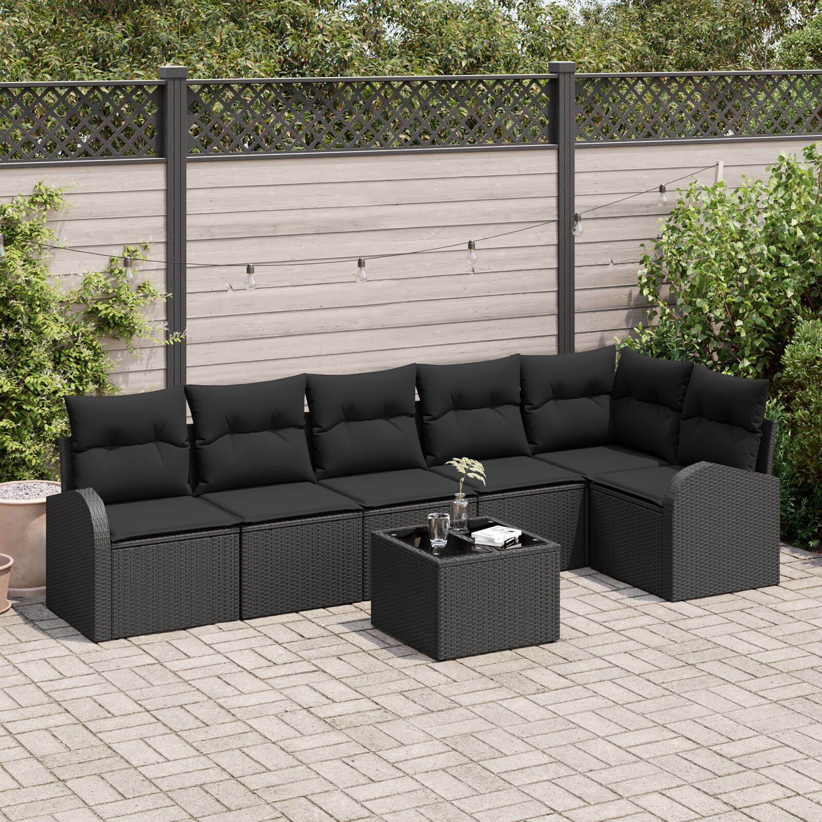 7-teiliges Garten Sofa Set mit Kissen Beige Poly Rattan 7-teiliges Garten Sofa Set mit Kissen Beige Poly Rattan