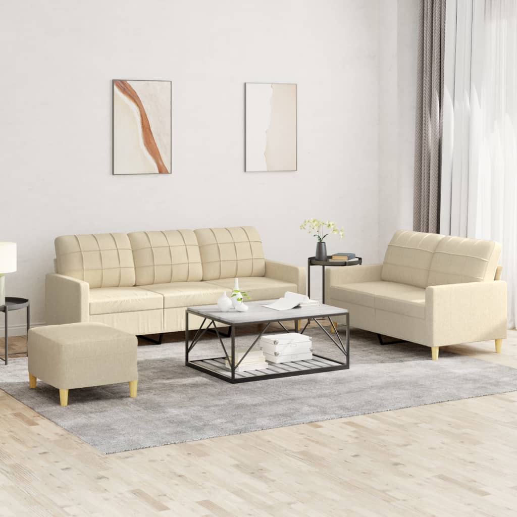 3-tlg. Sofagarnitur mit Kissen Creme Stoff 3-tlg. Sofagarnitur mit Kissen Creme Stoff