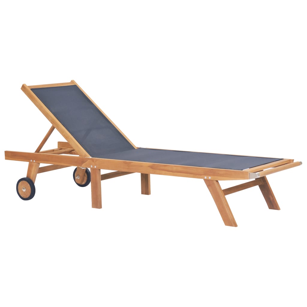 Sonnenliege Klappbar mit Rädern Teak Massivholz und Textilene Sonnenliege Klappbar mit Rädern Teak Massivholz und Textilene