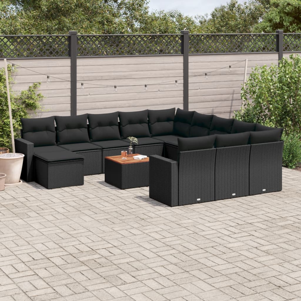 13-tlg. Garten-Sofagarnitur mit Kissen Schwarz Poly Rattan 13-tlg. Garten-Sofagarnitur mit Kissen Schwarz Poly Rattan