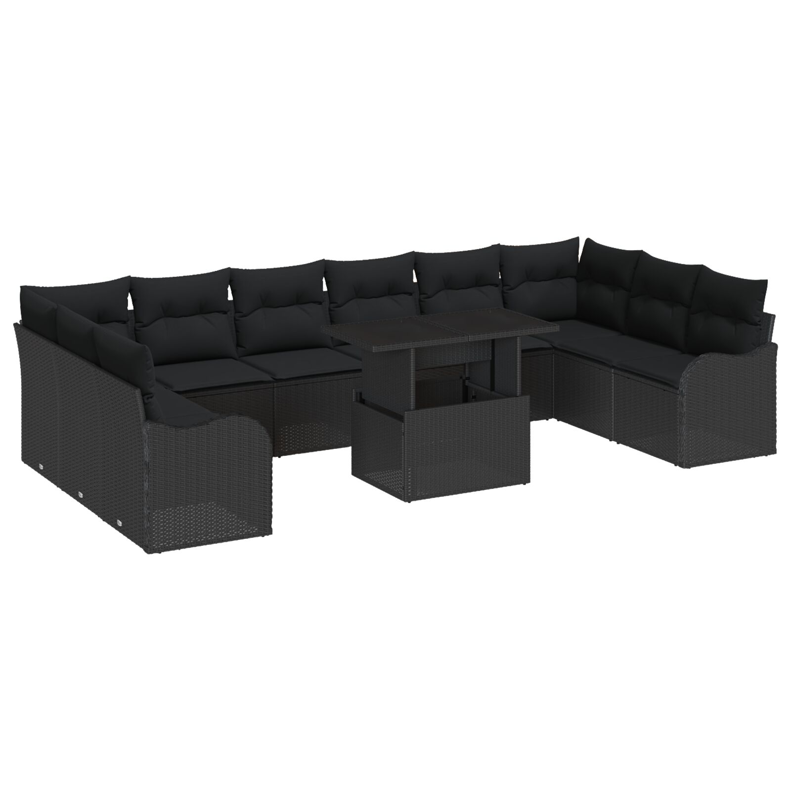 11-teiliges Gartensofa Set mit Kissen Schwarz Poly-Rattan, 2-Sitzer Gartensofa mit Stauraum & Kissen Schwarz Poly-Rattan 11-teiliges Gartensofa Set mit Kissen Schwarz Poly-Rattan, 2-Sitzer Gartensofa mit Stauraum & Kissen Schwarz Poly-Rattan