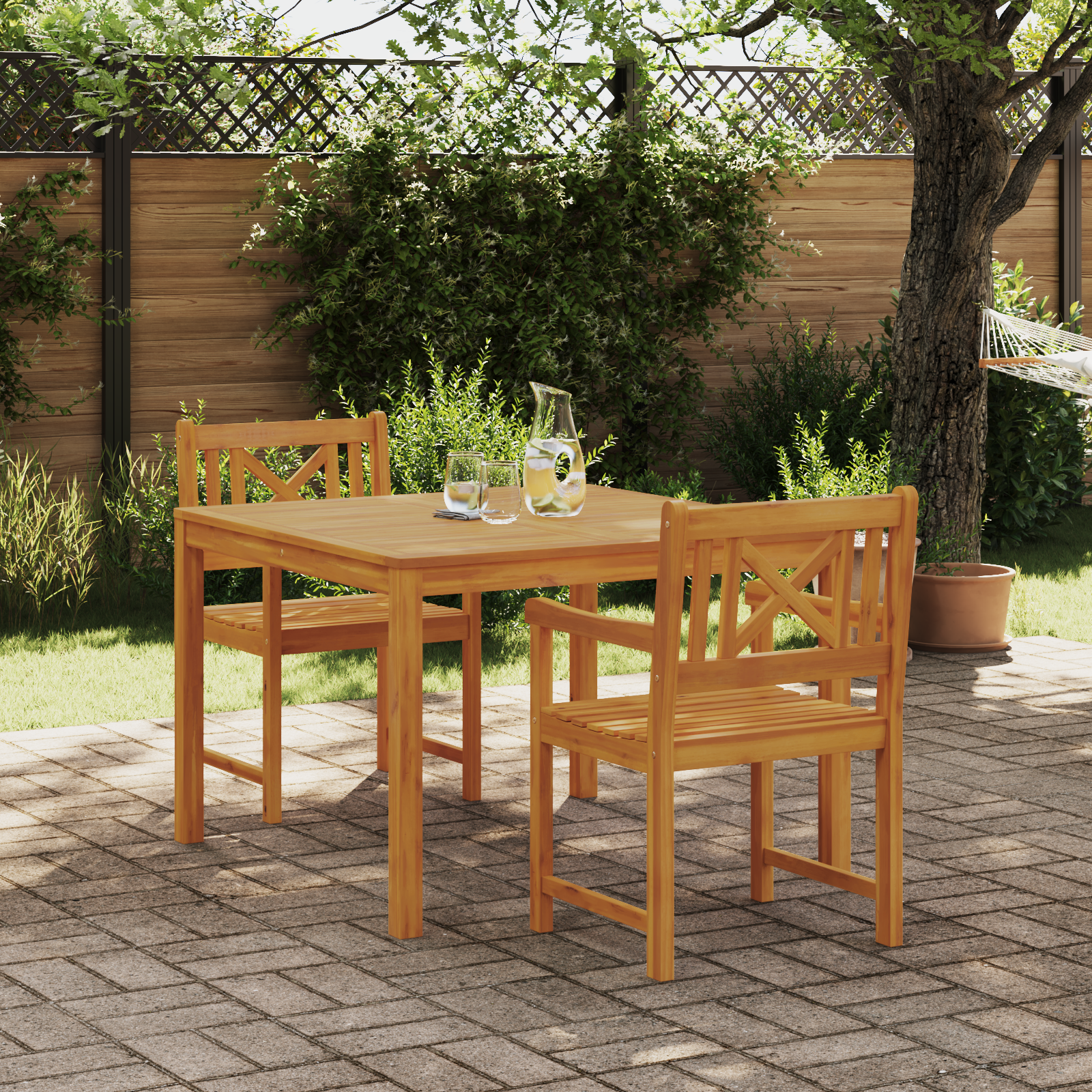 3-teilige Garten Essgruppe aus massivem Akazienholz