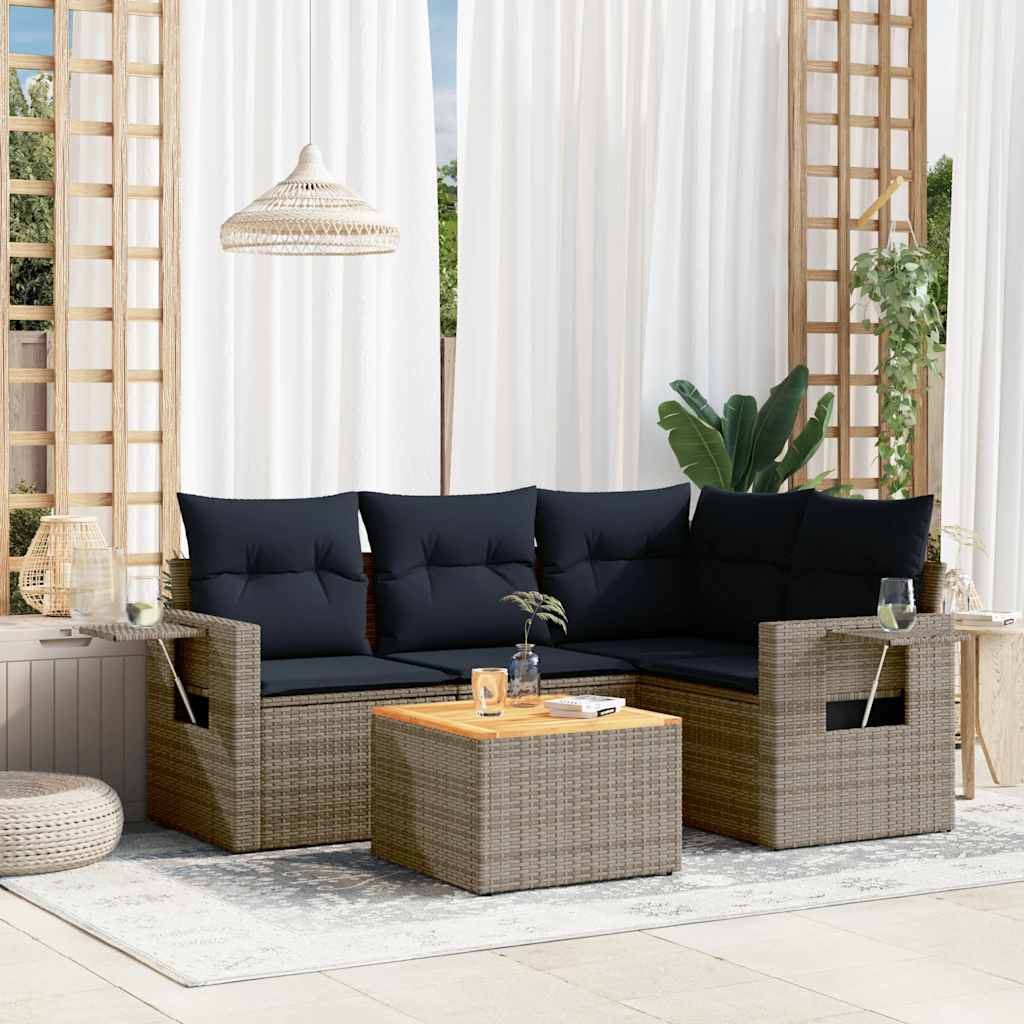 5-teiliges Gartensofa-Set mit Kissen, grau, Polyrattan 5-teiliges Gartensofa-Set mit Kissen, grau, Polyrattan