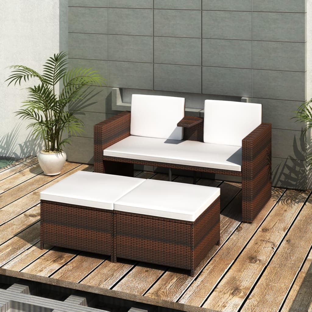 4-tlg. Garten-Lounge-Set mit Kissen Poly Rattan Braun 4-tlg. Garten-Lounge-Set mit Kissen Poly Rattan Braun
