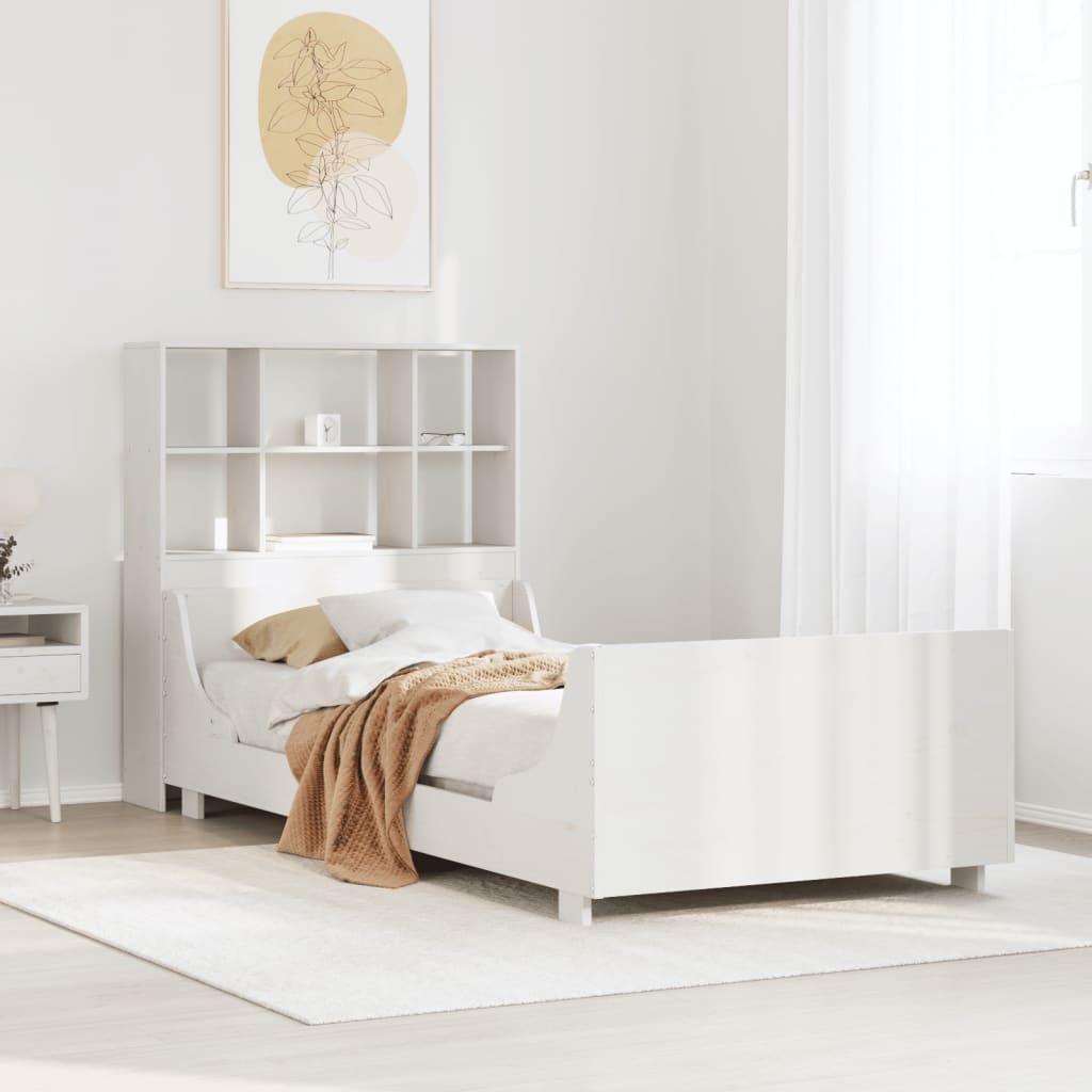 Massivholzbett mit Regal ohne Matratze Weiß 90x200 cm