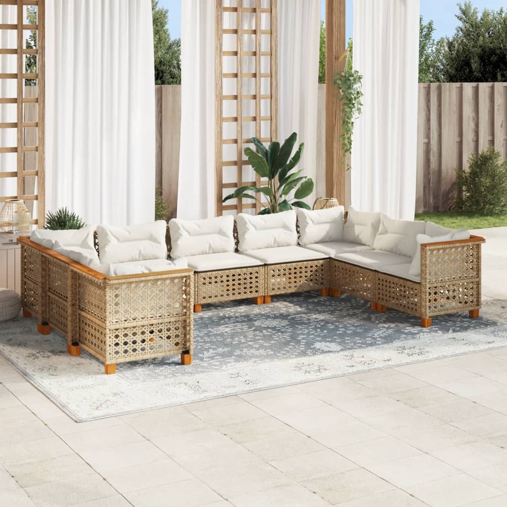 9-tlg. Garten-Sofagarnitur mit Kissen Beige Poly Rattan 9-tlg. Garten-Sofagarnitur mit Kissen Beige Poly Rattan