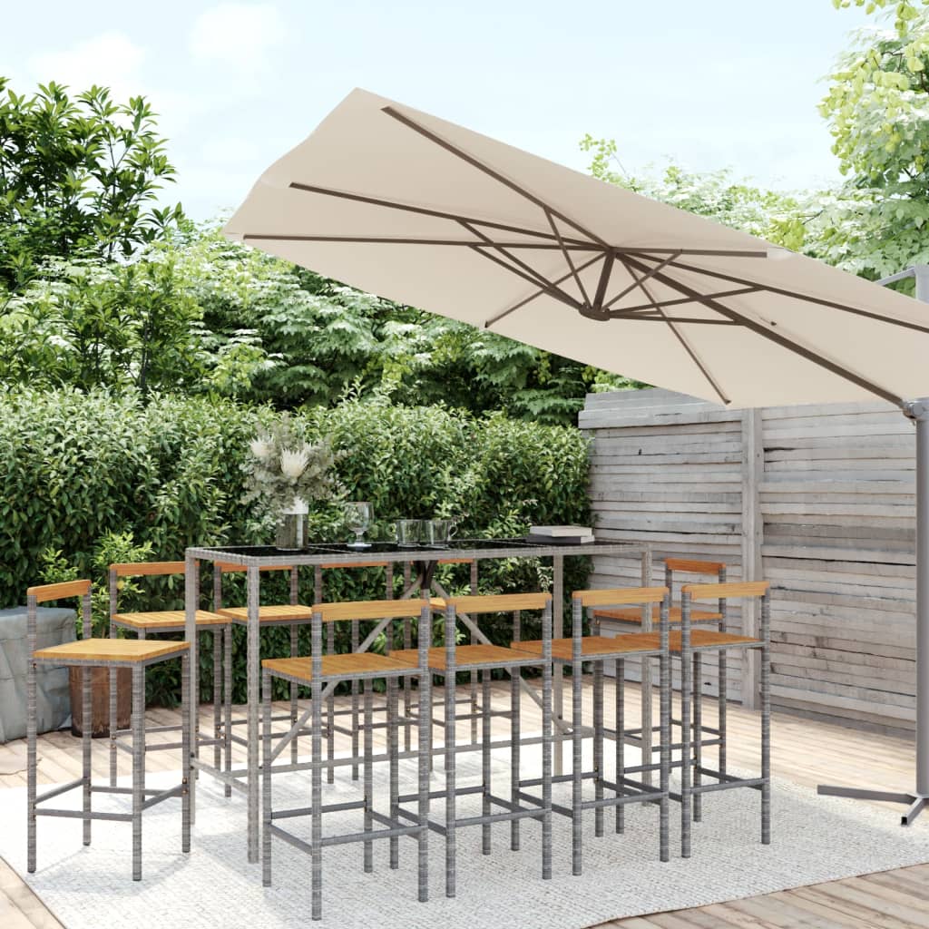 11-tlg. Gartenbar-Set Grau Poly Rattan & Massivholz Akazie 11-tlg. Gartenbar-Set Grau Poly Rattan & Massivholz Akazie