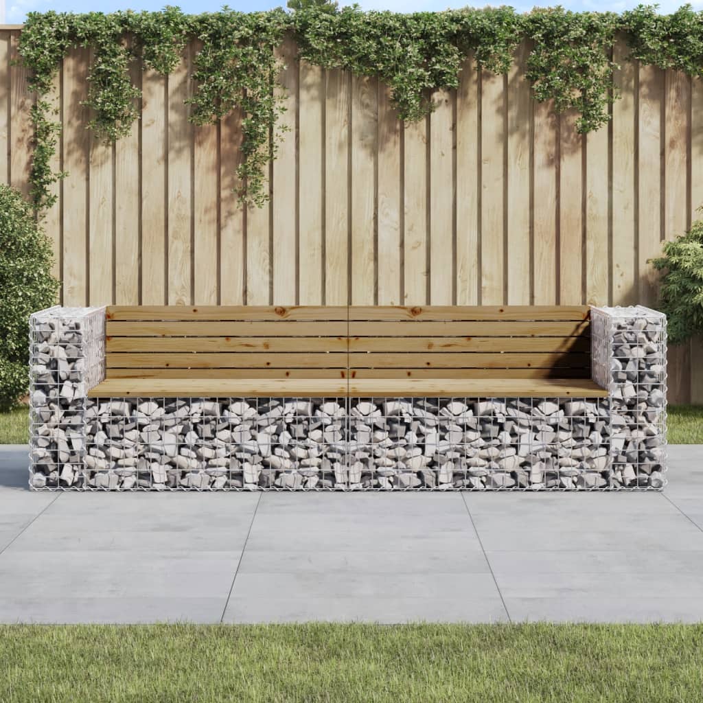 Gartenbank aus Gabionen 244x71x65,5 cm Kiefernholz Imprägniert Gartenbank aus Gabionen 244x71x65,5 cm Kiefernholz Imprägniert