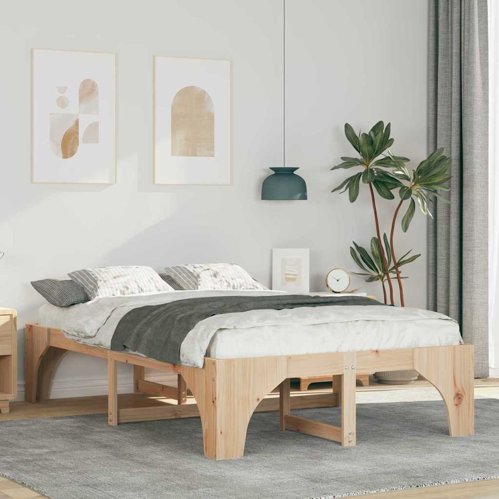Bodenbettgestell mit Speicher Braun 135 x 190 cm Kiefernholz