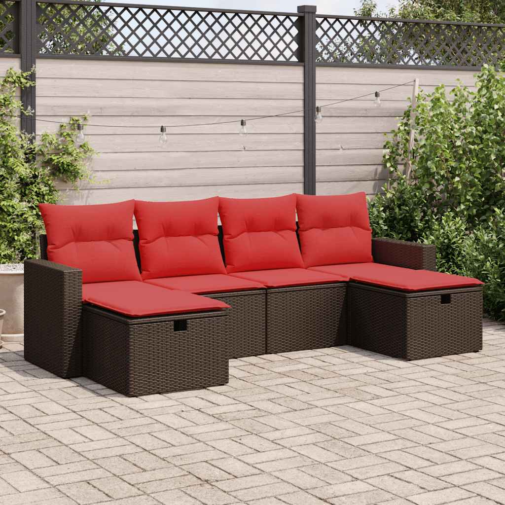 6-tlg. Garten-Sofagarnitur mit Kissen Braun Poly Rattan 6-tlg. Garten-Sofagarnitur mit Kissen Braun Poly Rattan