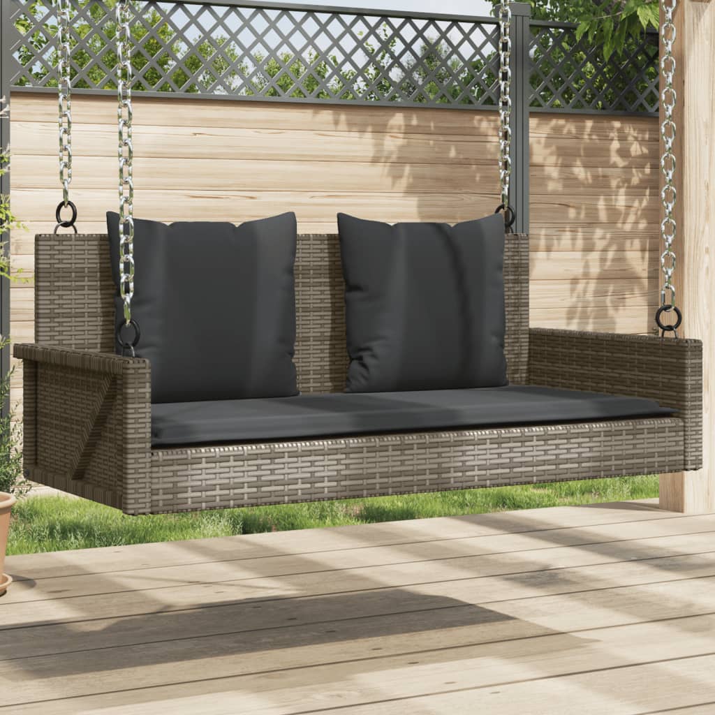 Hängebank mit Kissen Grau 119x56x48 cm Poly Rattan Hängebank mit Kissen Grau 119x56x48 cm Poly Rattan