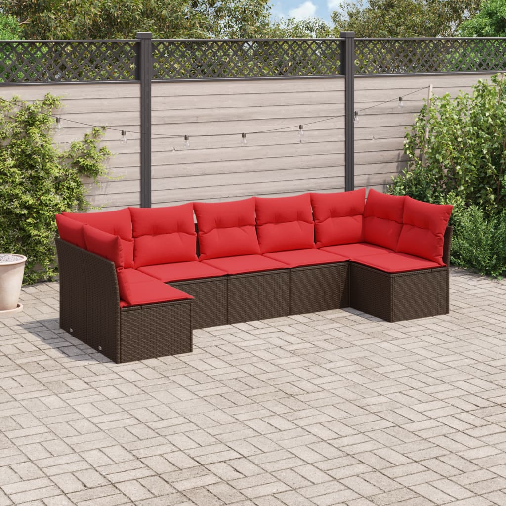 7-tlg. Garten-Sofagarnitur mit Kissen Braun Poly Rattan 7-tlg. Garten-Sofagarnitur mit Kissen Braun Poly Rattan