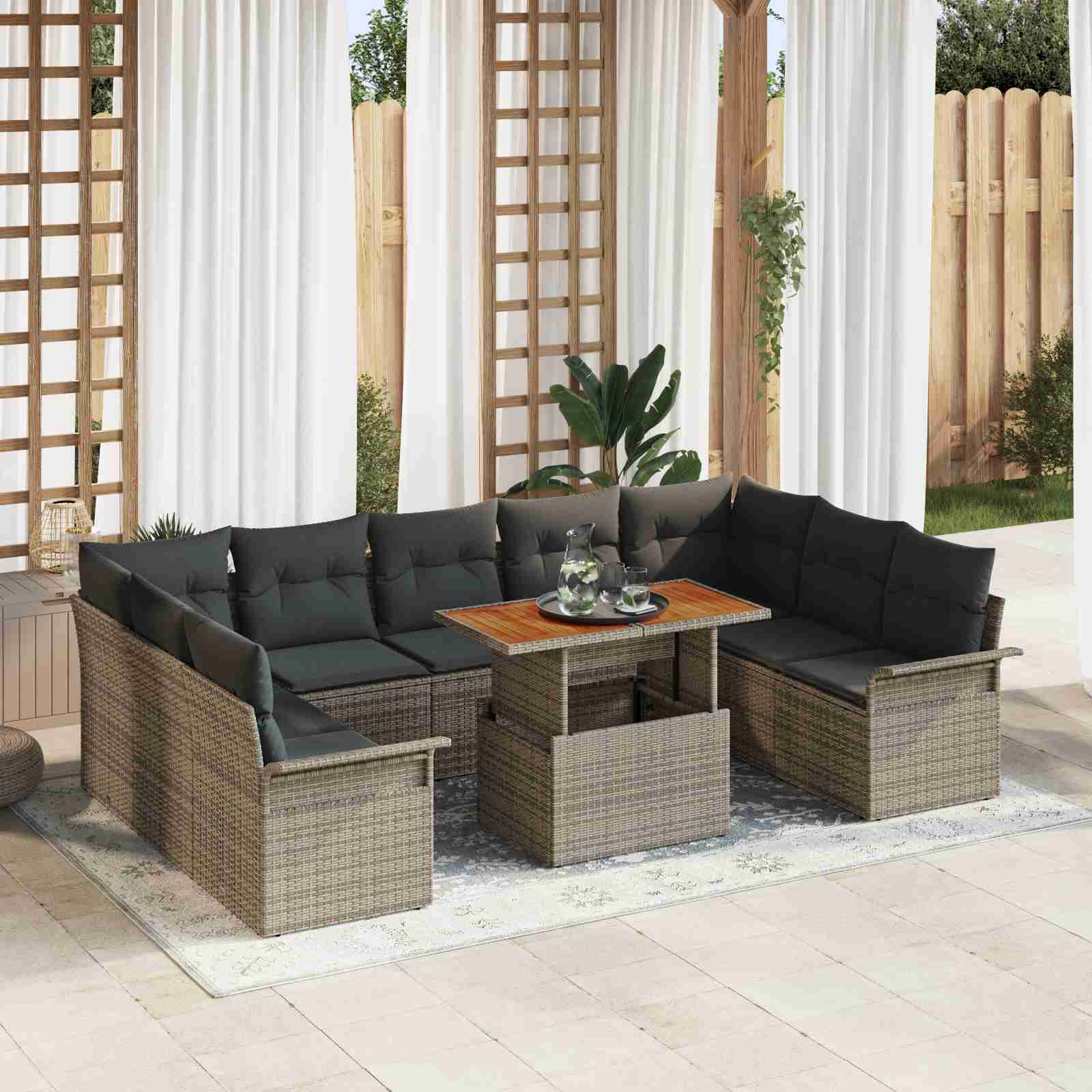 10-teiliges Garten-Sofa-Set mit Kissen Grau Poly-Rattan 10-teiliges Garten-Sofa-Set mit Kissen Grau Poly-Rattan